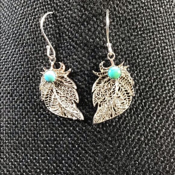 Earrings, Turquoise & Sterling Silver Earrings, NEW, Handmade, Artisan, 2” - Picture 1 of 4